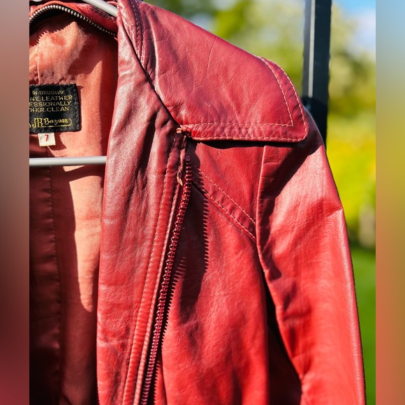 Vintage 1970s Sears Jr Bazaar Genuine Leather Jacket | Burgundy | Size 7/Small - Picture 9 of 16